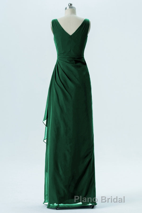 Hunter Green Chiffon Pleated Long Bridesmaid Dresses