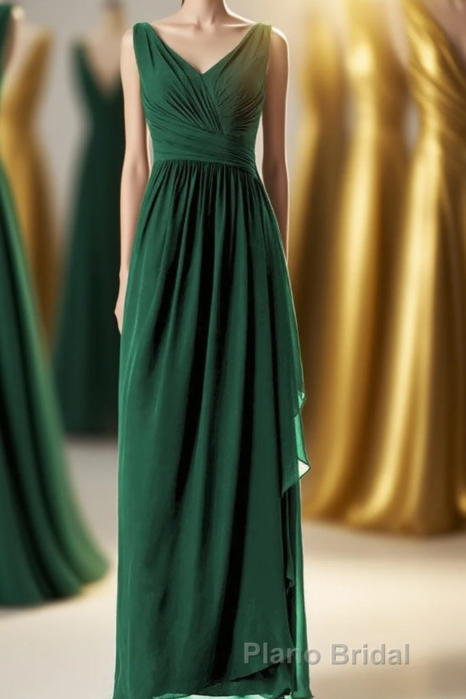 Hunter Green Chiffon Pleated Long Bridesmaid Dresses Main image