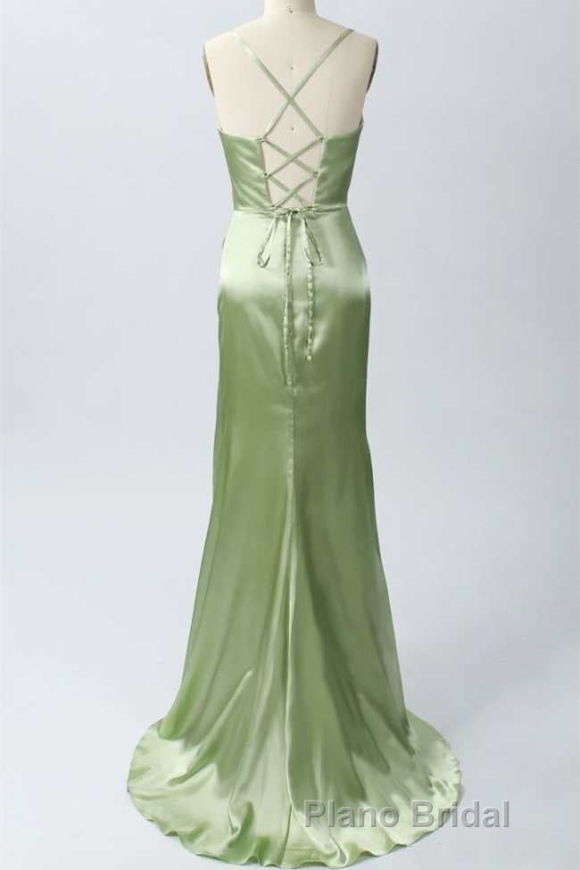 Pink Scoop Neck Lace-Up Back Long Prom Dresses with Slit