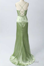 Pink Scoop Neck Lace-Up Back Long Prom Dresses with Slit
