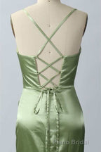 Pink Scoop Neck Lace-Up Back Long Prom Dresses with Slit