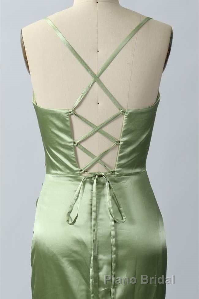 Pink Scoop Neck Lace-Up Back Long Prom Dresses with Slit