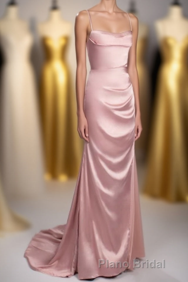 Pink Scoop Neck Lace-Up Back Long Prom Dresses with Slit Main image