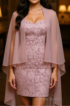 Two-Piece Grey Lace Short Mother of the Bride Dresses