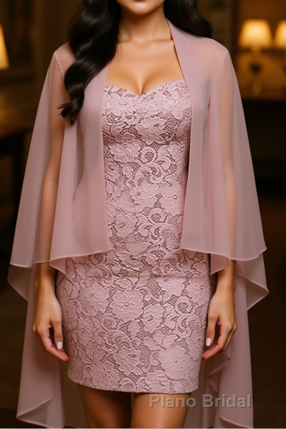 Two-Piece Grey Lace Short Mother of the Bride Dresses