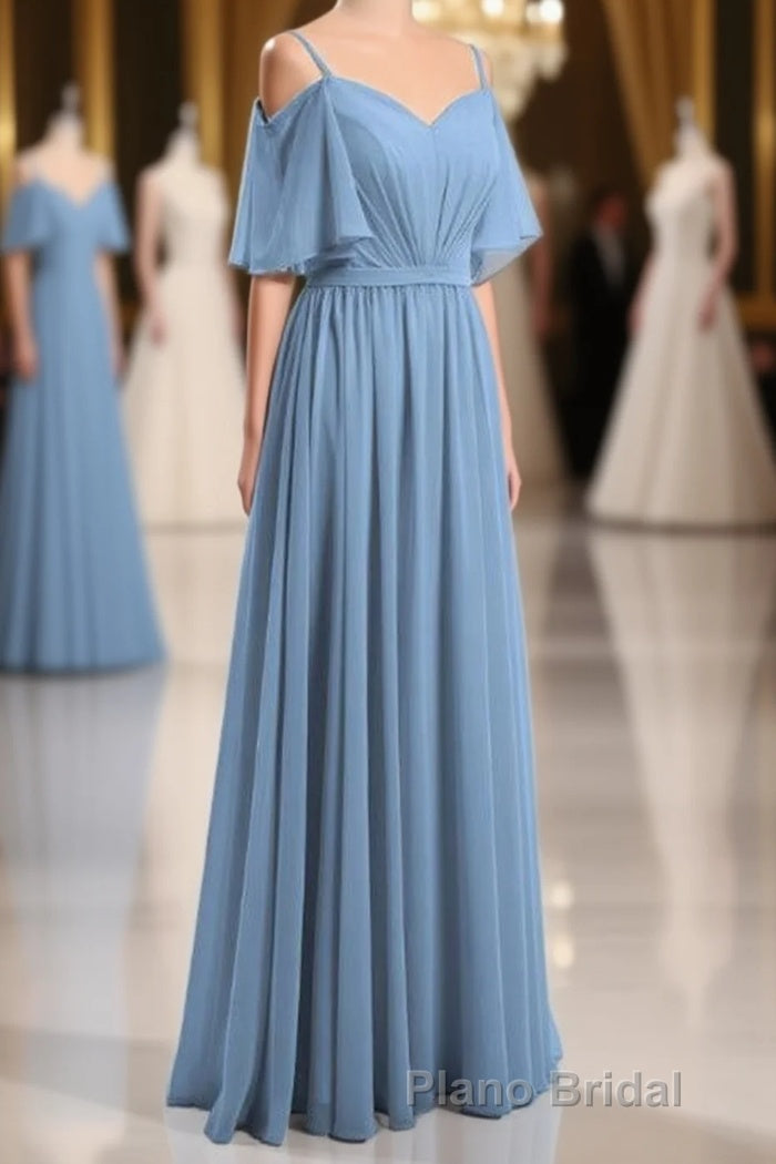 Dusty Blue Chiffon Cold-Shoulder A-Line Bridesmaid Dresses Main image