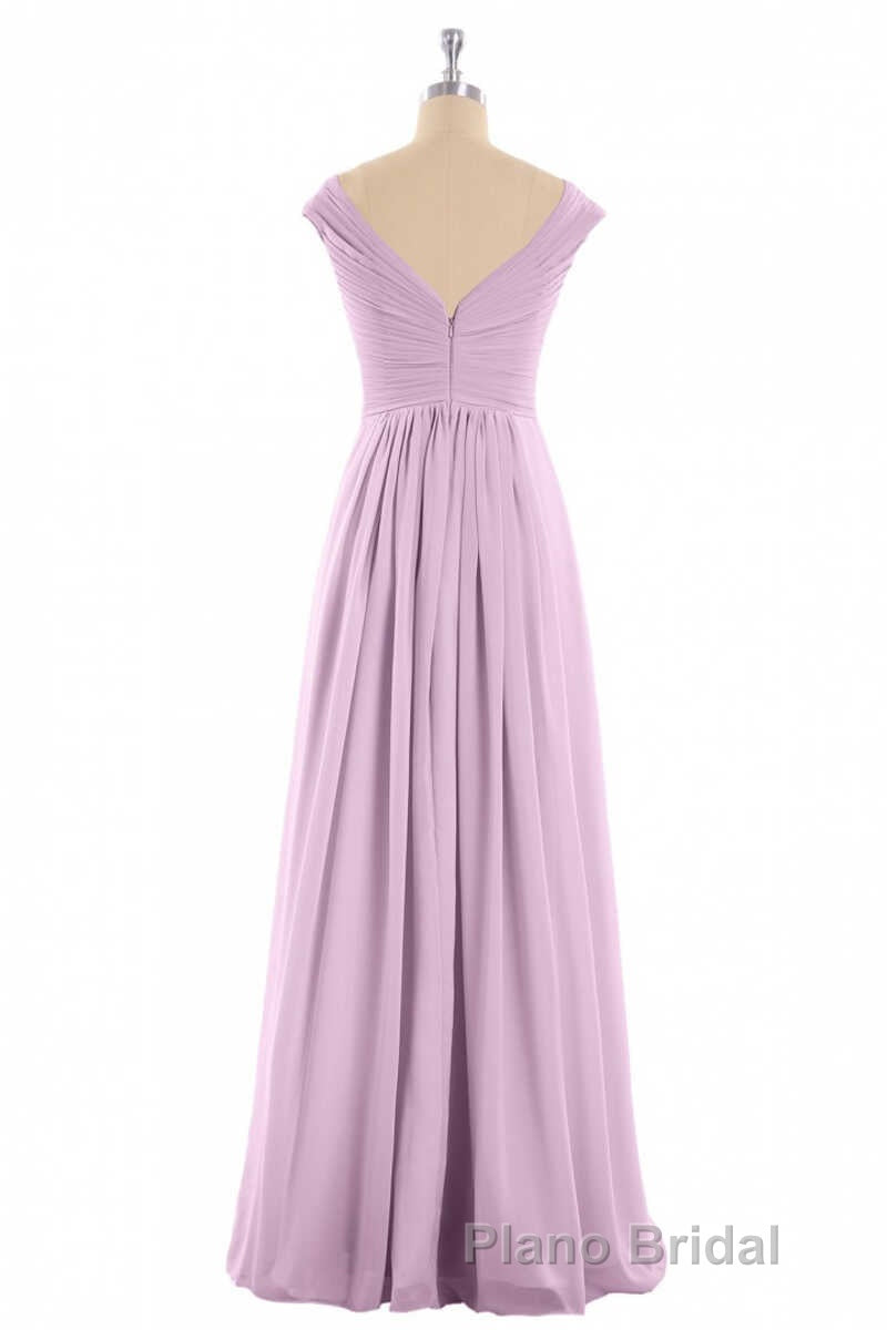 Dusty Purple Chiffon V-Neck Backless A-Line Long Bridesmaid Dresses