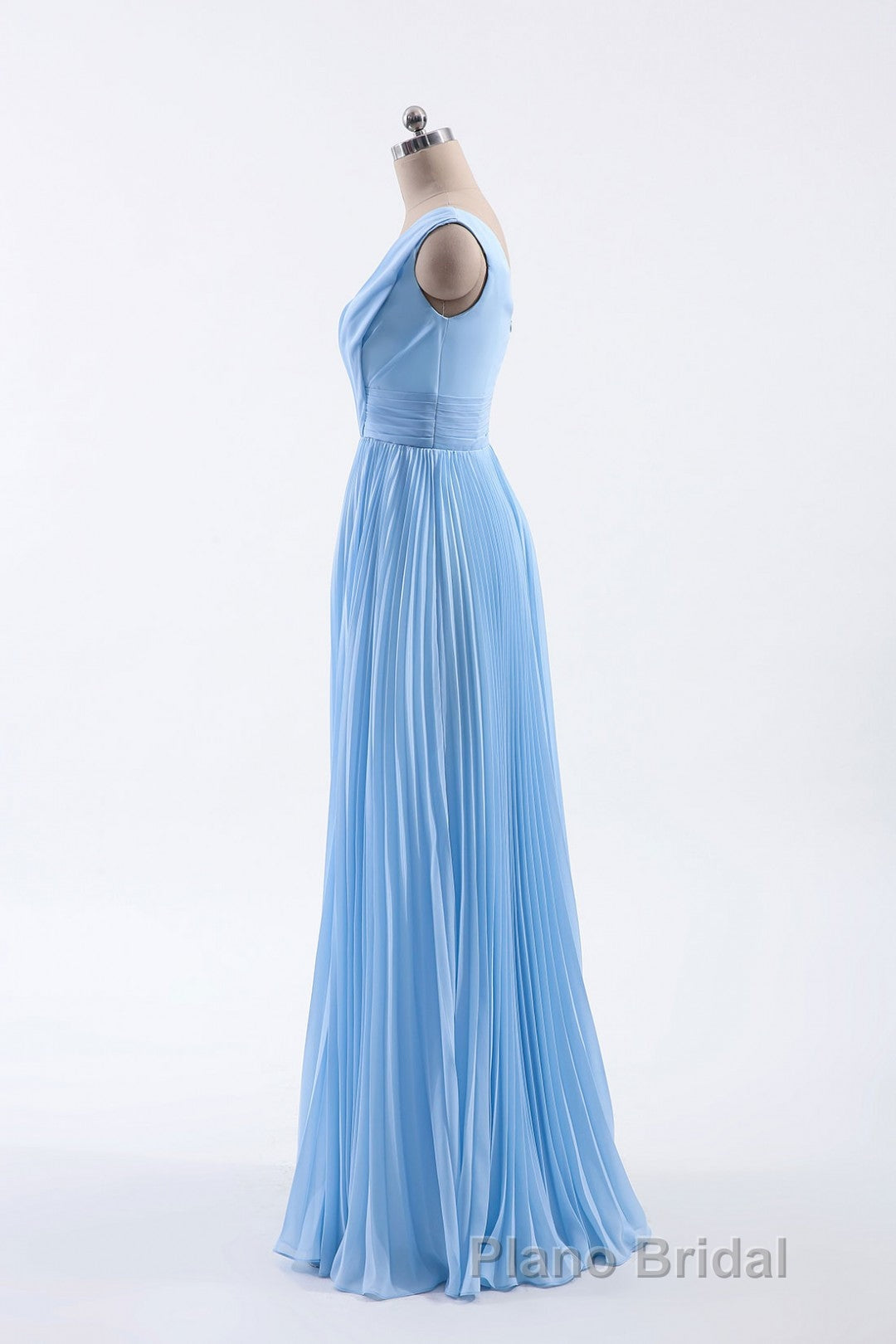 Blue Pleated A-line Chiffon Long Bridesmaid Dresses Secondary image