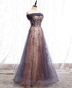 Unique Tulle Off Shoulder Lace Long Formal Prom Dresses, Lace Prom Dresses