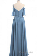 Dusty Blue Chiffon Cold-Shoulder A-Line Bridesmaid Dresses