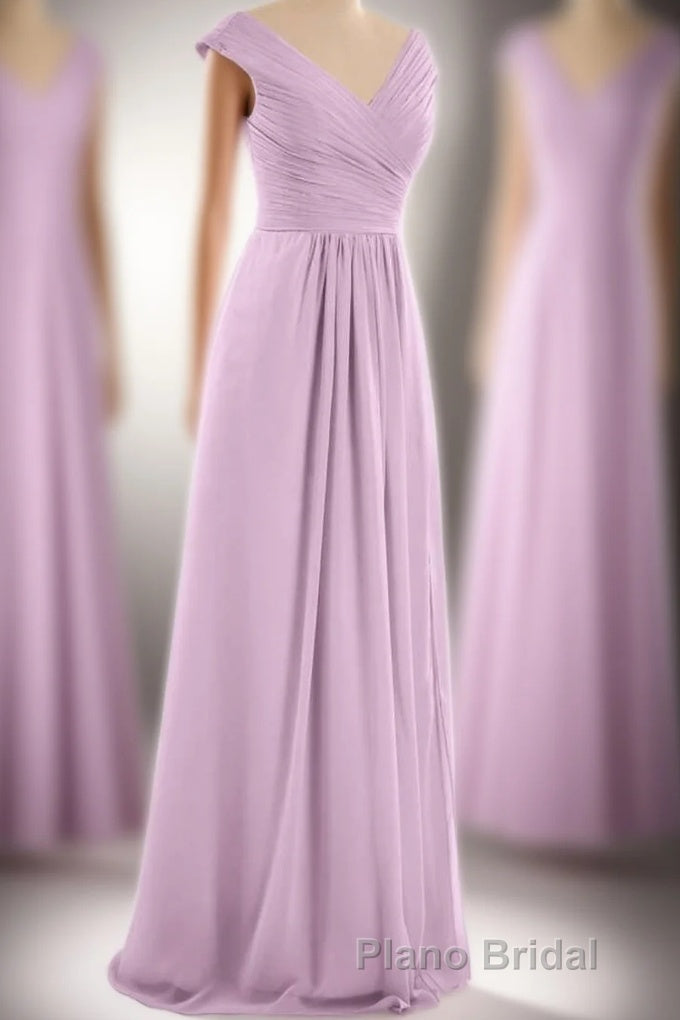 Dusty Purple Chiffon V-Neck Backless A-Line Long Bridesmaid Dresses