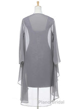 Two-Piece Grey Lace Short Mother of the Bride Dresses