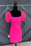 Fuchsia Puff Sleeves Square Neck Sheath Homecoming Dresses