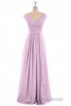 Dusty Purple Chiffon V-Neck Backless A-Line Long Bridesmaid Dresses