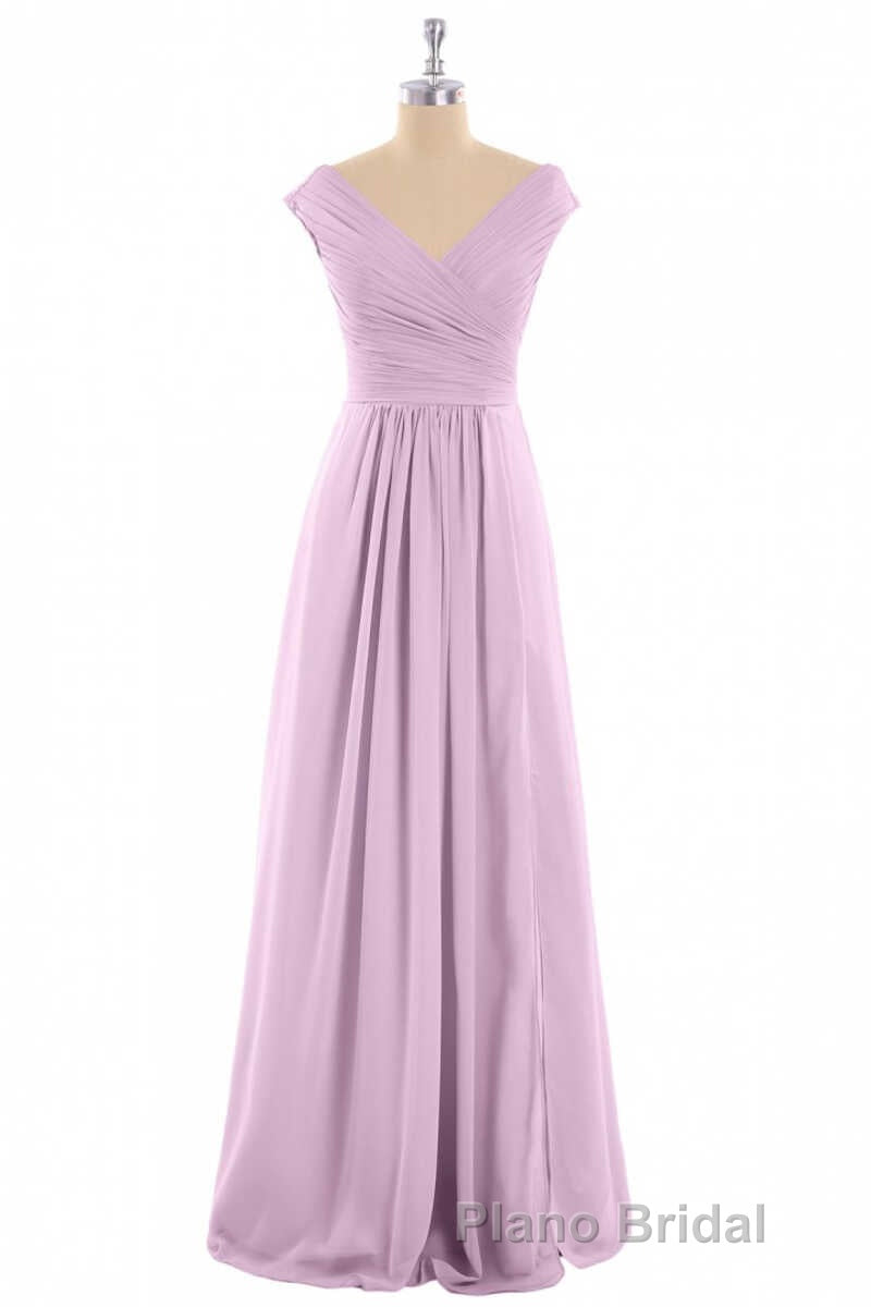 Dusty Purple Chiffon V-Neck Backless A-Line Long Bridesmaid Dresses