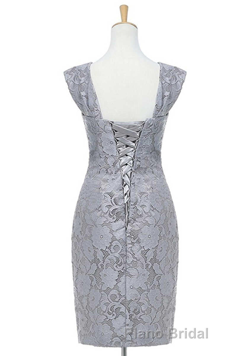 Two-Piece Grey Lace Short Mother of the Bride Dresses