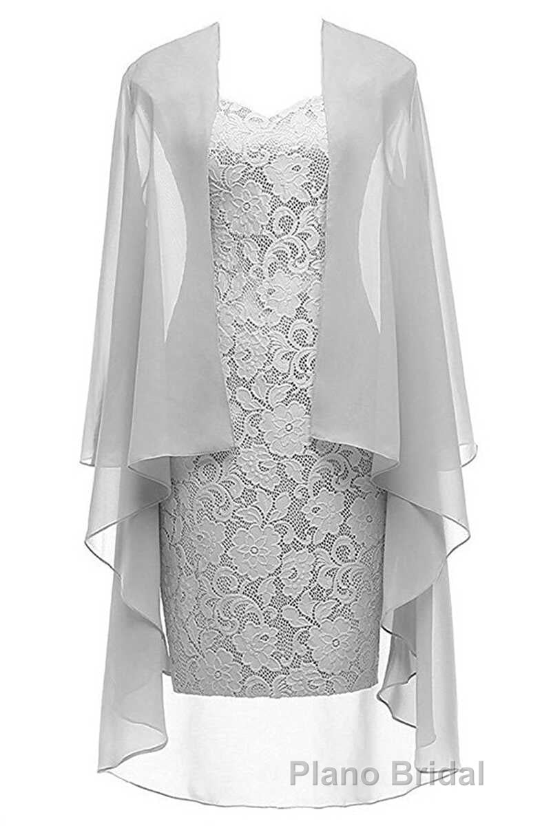 Two-Piece Grey Lace Short Mother of the Bride Dresses