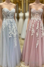 Tulle Floral Lace Sweetheart A-Line Formal Prom Gown