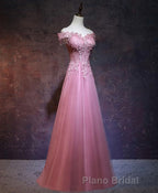 Burgundy Tulle Lace Off Shoulder Long Formal Prom Dresses, Burgundy Lace Evening Dresses