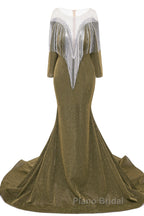 Deep V-neck Shiny Royal Blue Long sleeves Mermaid Formal Prom Dress