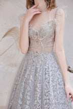 Gorgeous Beading High Neck Tulle Evening Dress, With Cape Sleeves