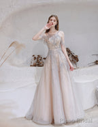 A Line Bateau Prom Dress, Long Neck With Train Sleeveless Zipper Formal Party Dresses
