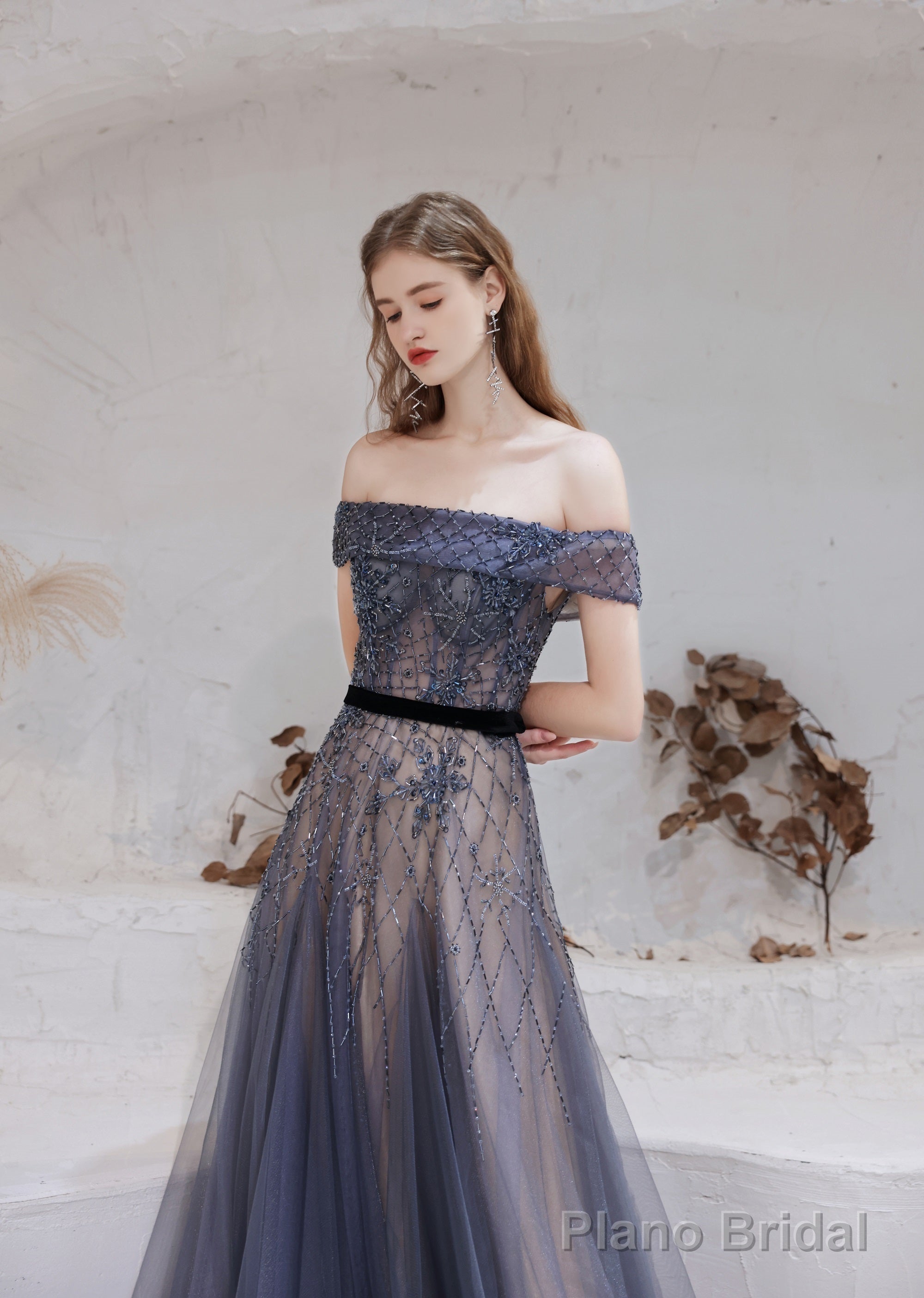 Evening Dress, Blue Prom Dresses, A Line Bateau Neck Floor Length Short Sleeves Zipper Formal Party Dresses, Pageant Dresses Secondary image