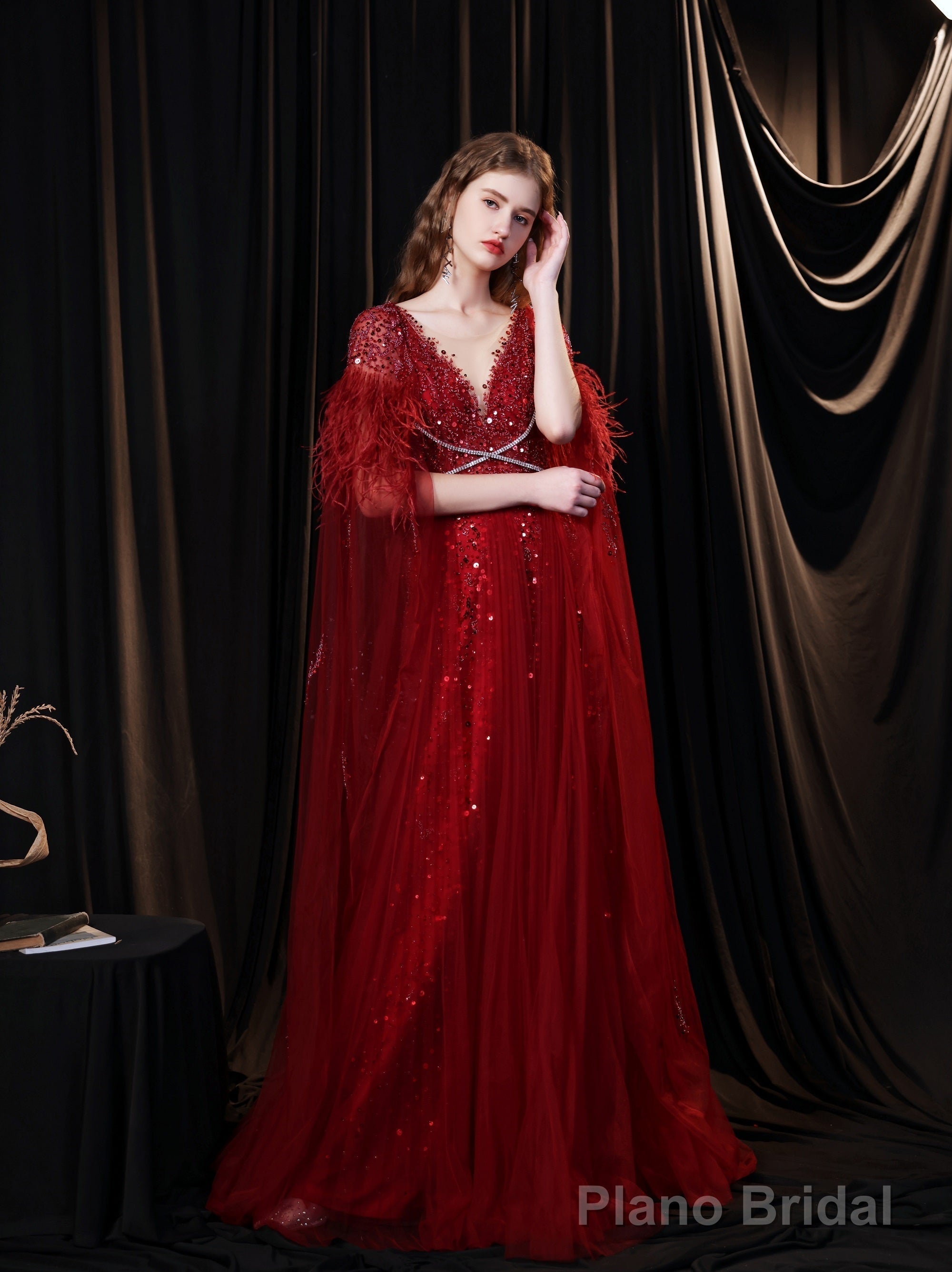 Luxury Burgundy Evening Dress, Long Evening Party Prom Dresses, A Line Prom Gown