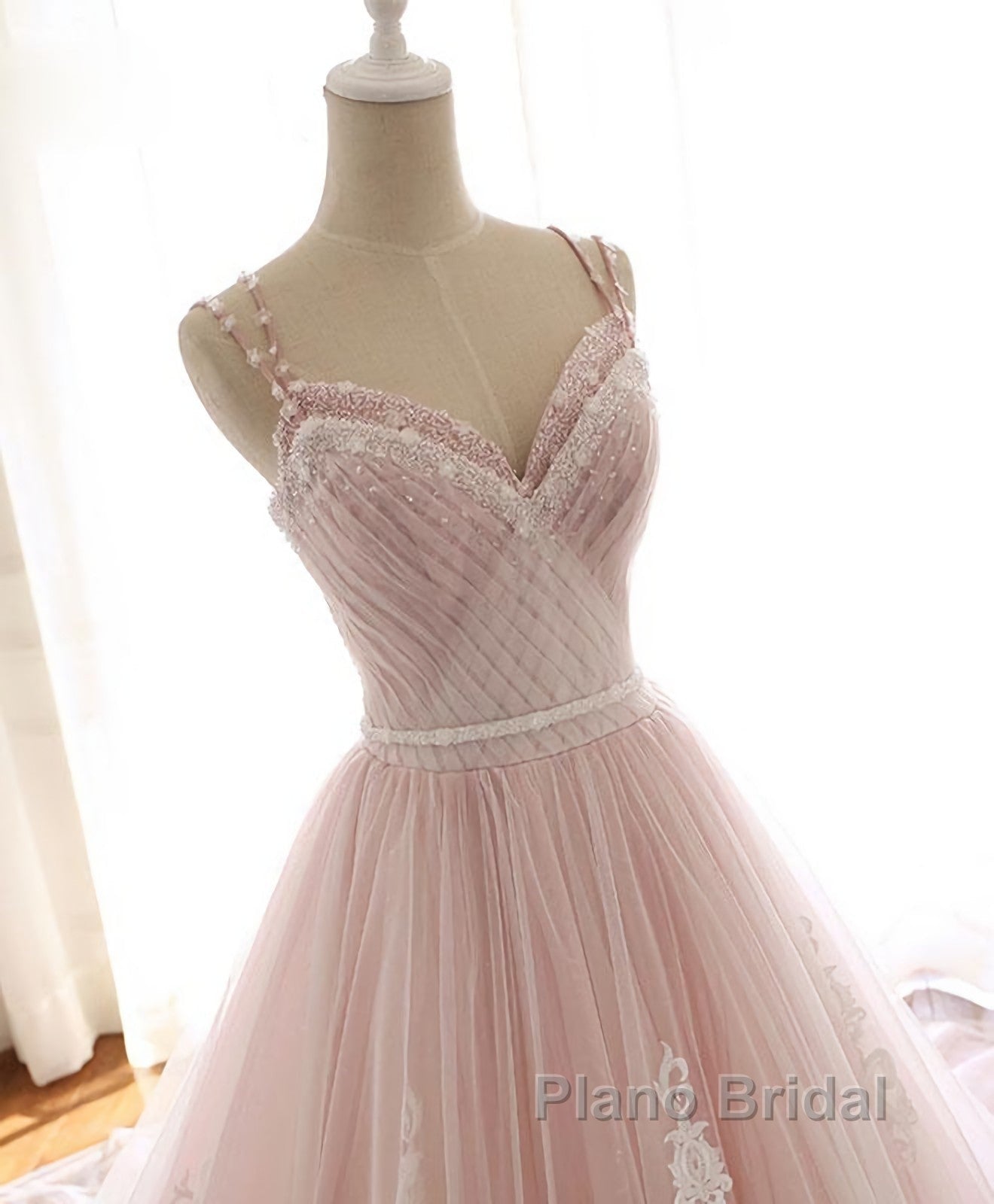 Pink Sweetheart Lace Tulle Long Formal Prom Dress, Lace Pink Evening Dress