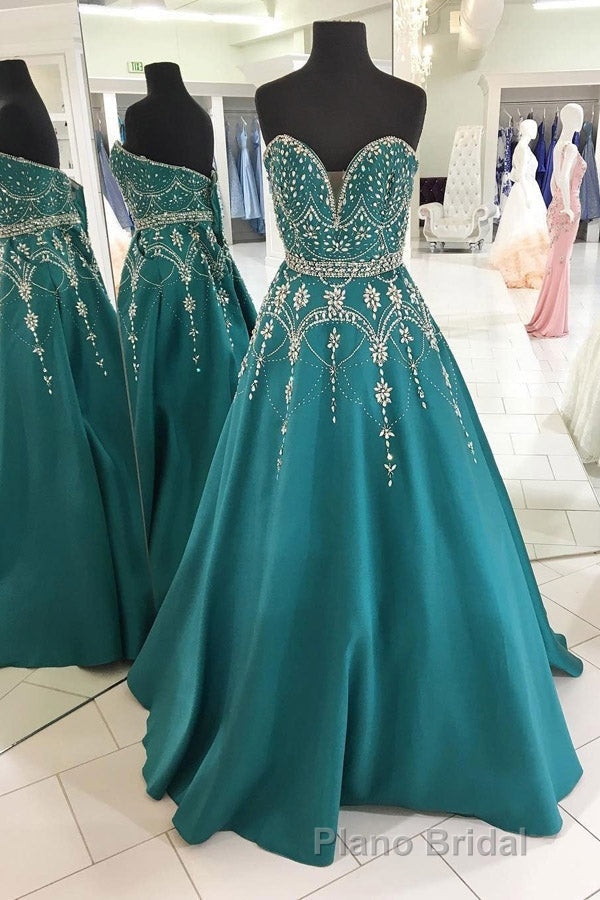 Green A Line Floor Length Sweetheart Sleeveless Beading Formal Prom Dresses Secondary image