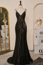 Black Mermaid Pluning V Appliques Long Prom Dress with Slit