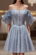 Off The Shoulder Tulle Short Homecoming Dresses