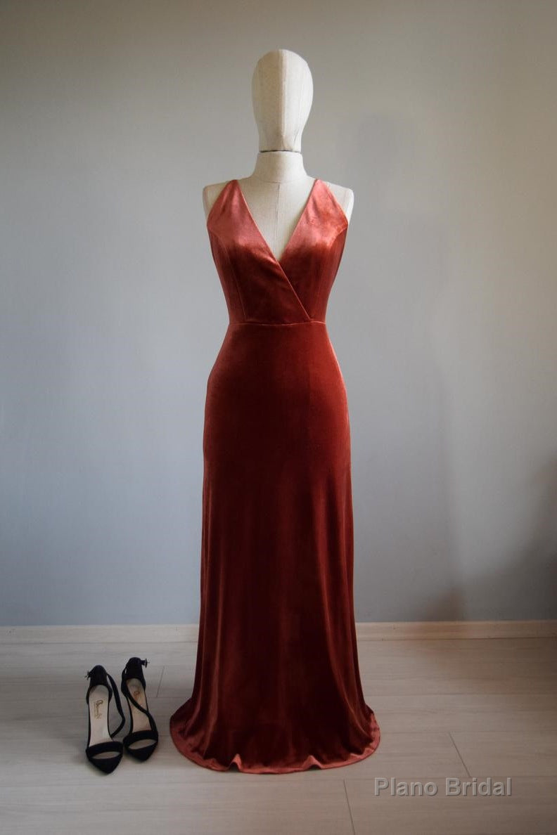V-Neck Sleeveless Velvet Long Bridesmaid Dress Main image