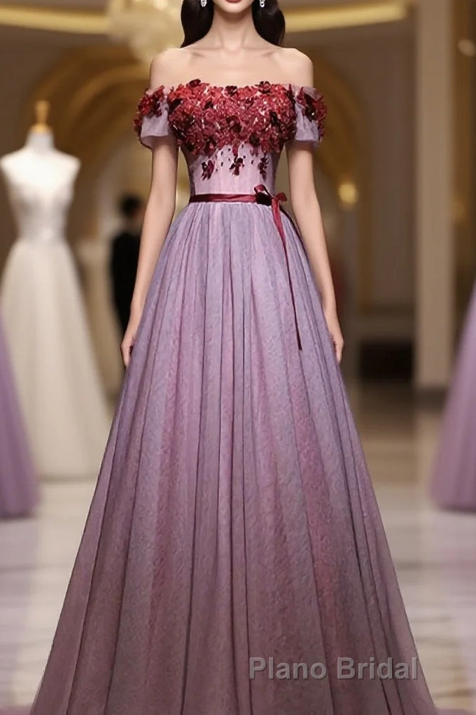 Pink Tulle Lace Applique Long Formal Prom Dresses, Evening Dresses