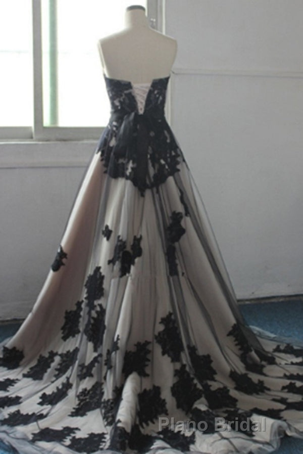 Charming Lace Appliqued Strapless With Chapel Train Wedding Dresses Secondary image