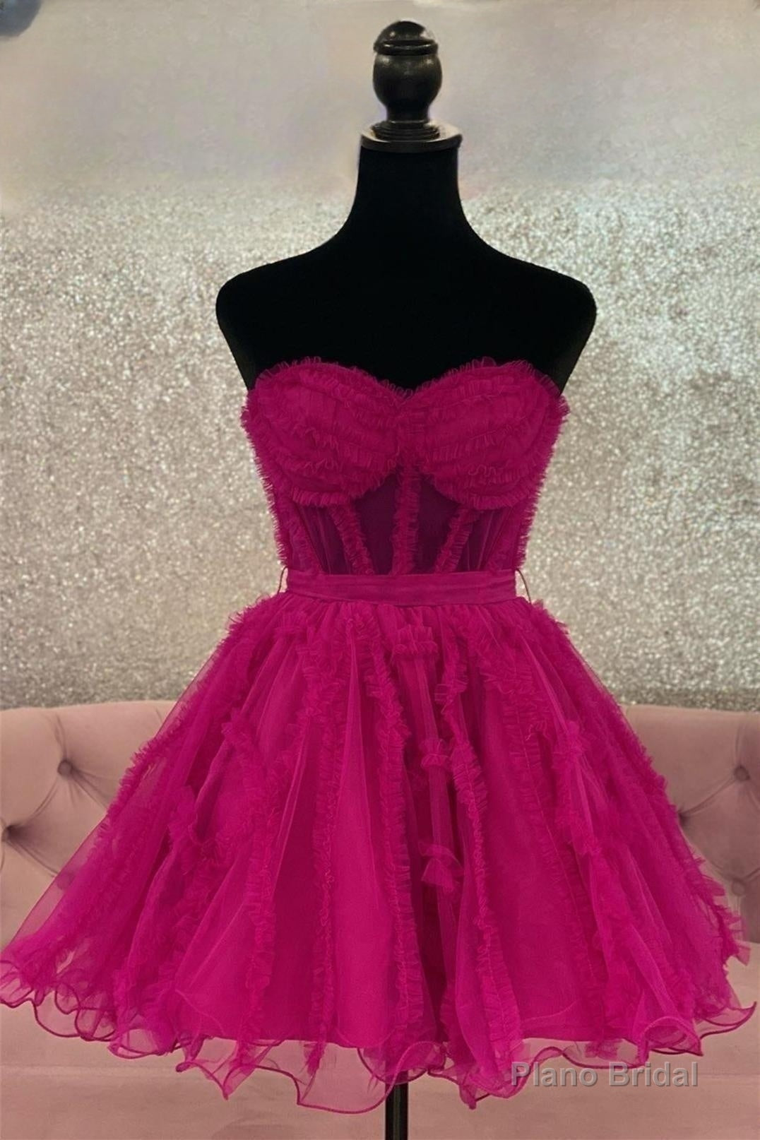 Fuchsia Strapless Tulle Ruffles A-line Homecoming Dress Main image