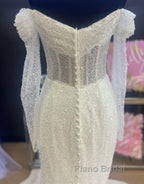 Sheath-Column Off The Shoulder Wedding Dresses With Sequin