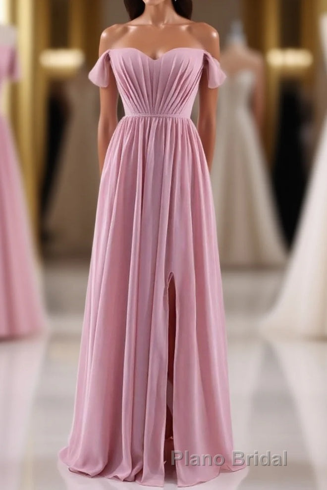 Dusty Pink Chiffon Cold-Shoulder A-Line Long Bridesmaid Dresses Main image