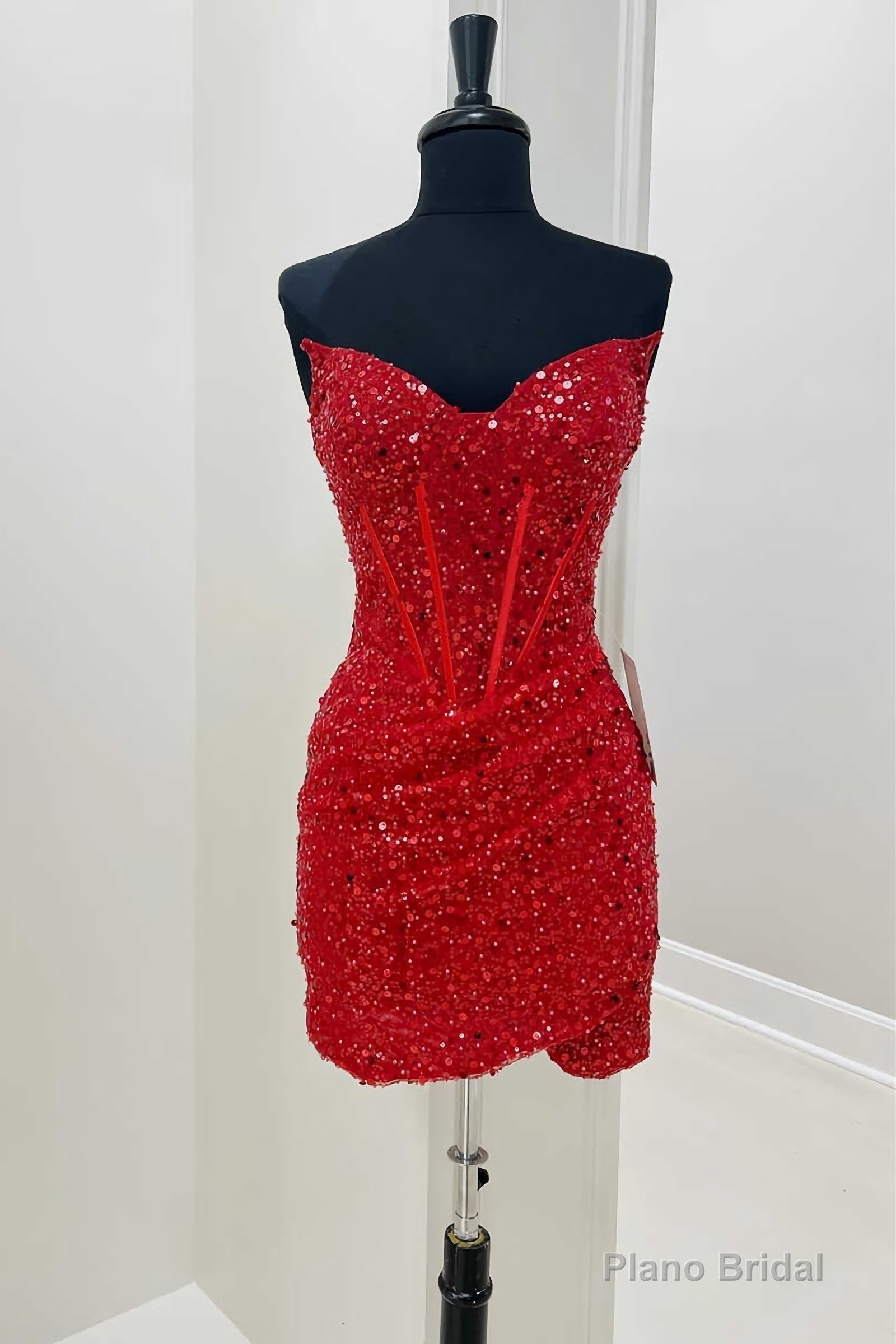 Red Sequined Sheath Mini Homecoming Dress Club Dresses Main image