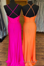 Orange Surplice Neck Backless Long Prom Dresses