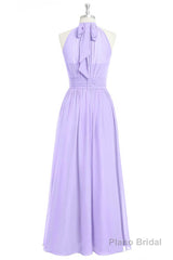 Lavender Chiffon Halter Long Bridesmaid Dress