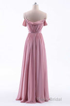 Dusty Pink Chiffon Cold-Shoulder A-Line Long Bridesmaid Dresses