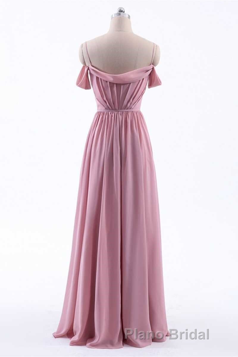Dusty Pink Chiffon Cold-Shoulder A-Line Long Bridesmaid Dresses