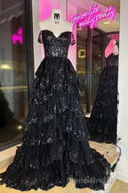 Light Blue Lace Sweetheart Tiered Long Formal Prom Dresses with Slit