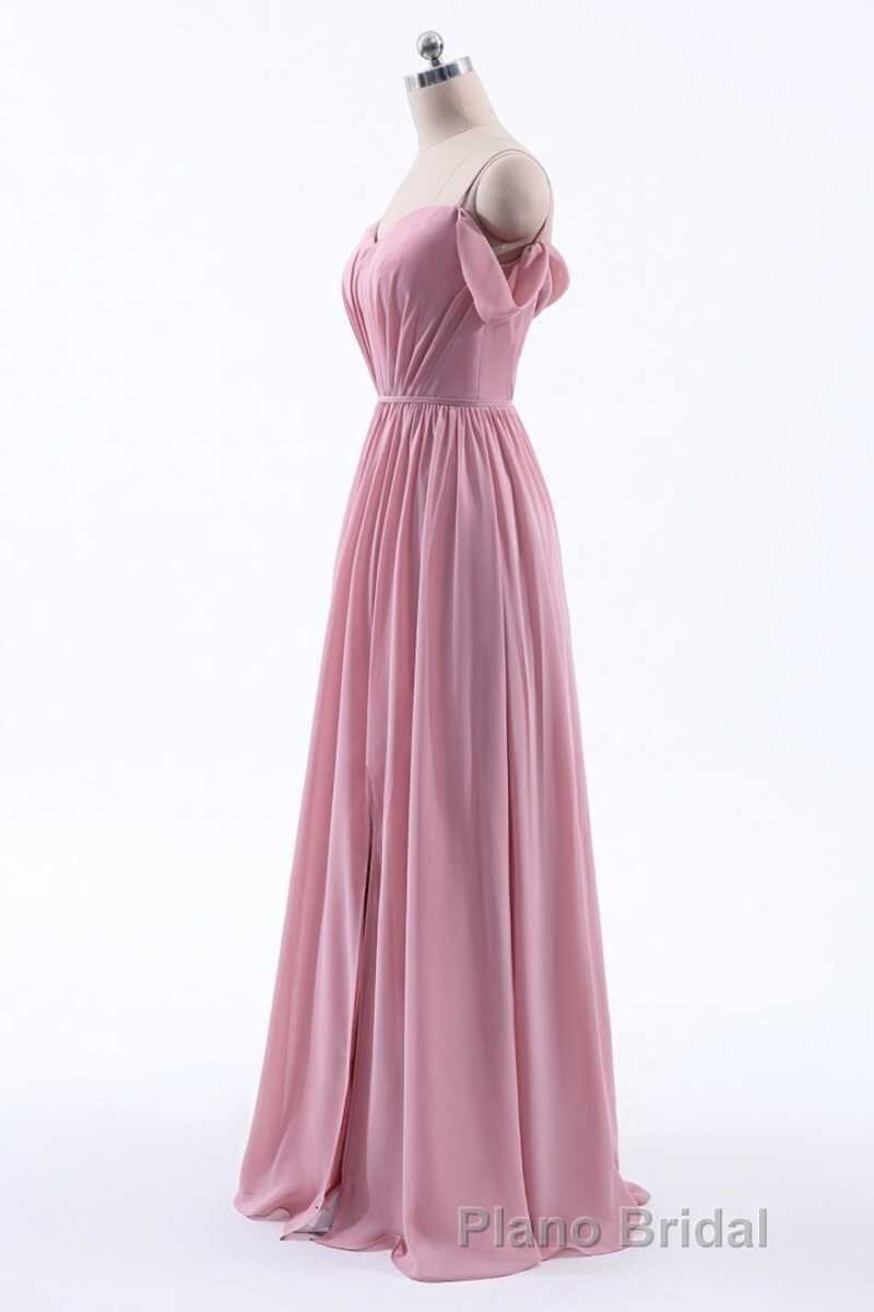 Dusty Pink Chiffon Cold-Shoulder A-Line Long Bridesmaid Dresses Secondary image