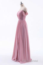 Dusty Pink Chiffon Cold-Shoulder A-Line Long Bridesmaid Dresses