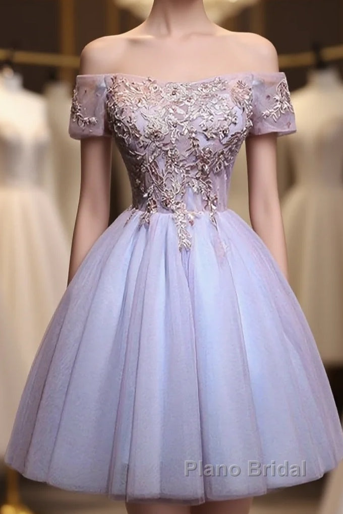 Cute Lace Applique Tulle Short Formal Prom Dress, Homecoming Dress Main image