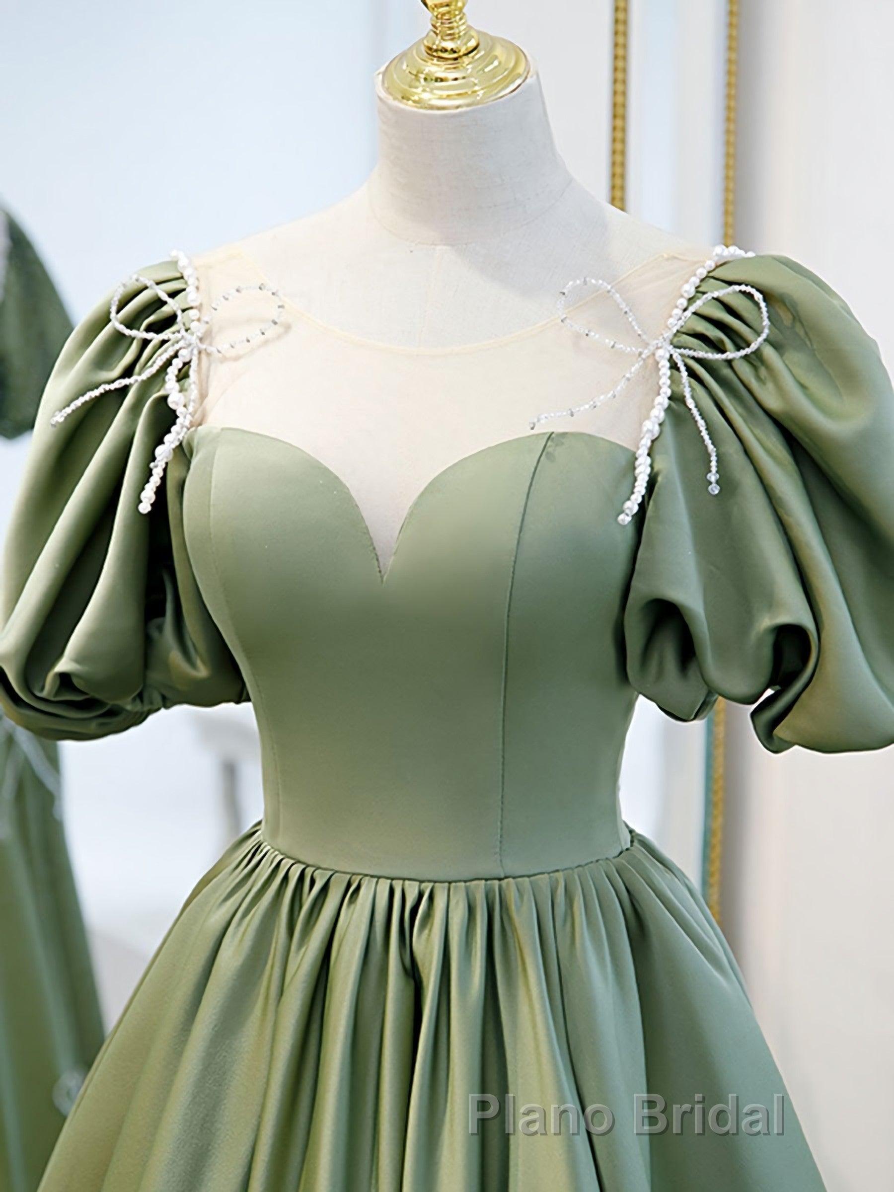 Simple Green Satin Long Formal Prom Dresses, Green Evening Dresses