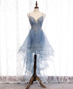 Pink Tulle Lace High Low Formal Prom Dress, Pink Homecoming Dress, 1