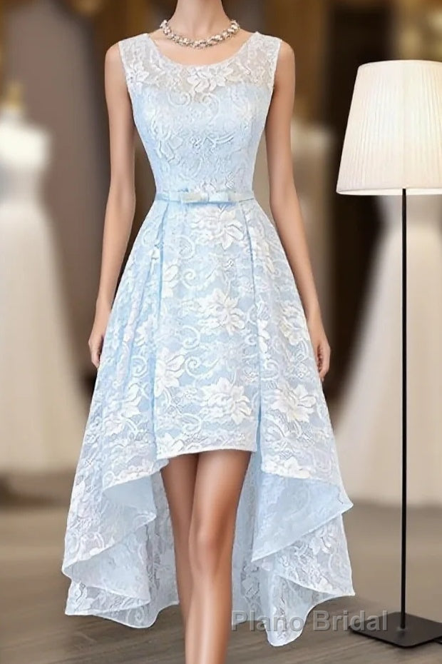 Light Blue Lace High Low Formal Prom Dresses, Homecoming Dresses Main image